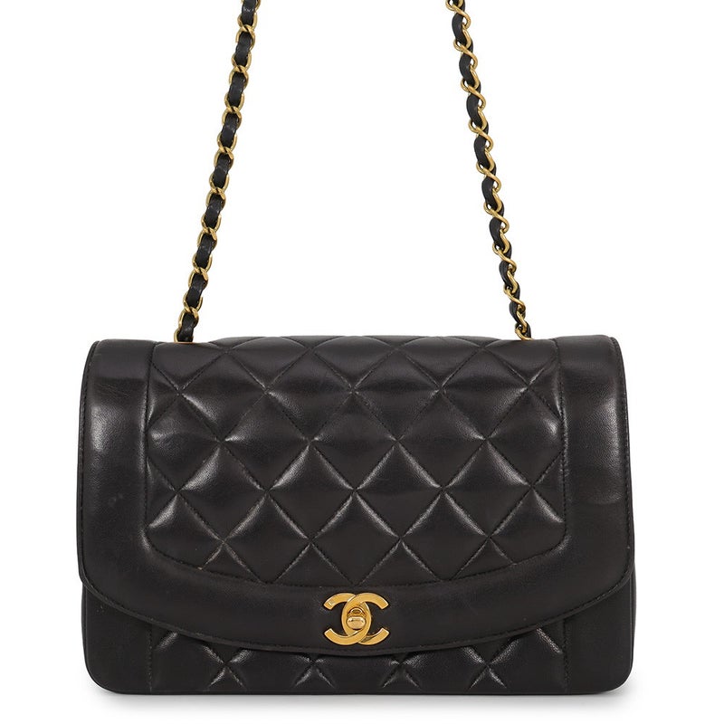 シャネル チェーンショルダーバッグ マトラッセ25 ココマーク ダイアナ ラムスキン A01165 CHANEL 黒