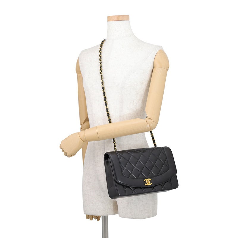 シャネル チェーンショルダーバッグ マトラッセ25 ココマーク ダイアナ ラムスキン A01165 CHANEL 黒