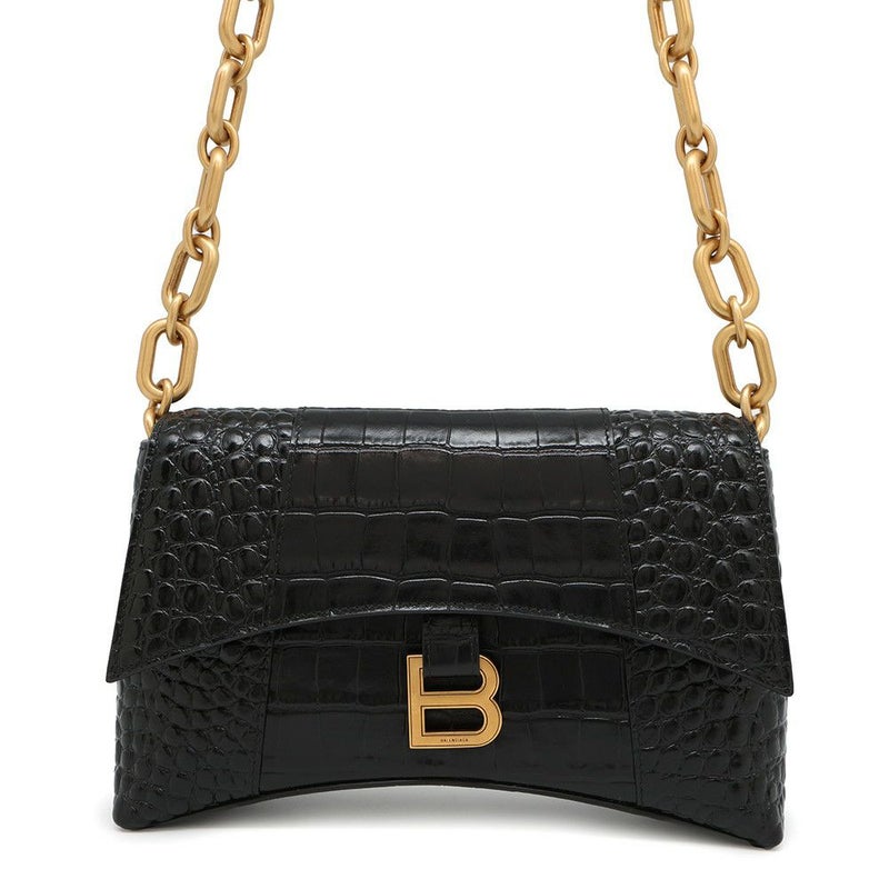 バレンシアガ チェーンショルダーバッグ ダウンタウン DOWNTOWN XS クロコ型押しレザー 689121 BALENCIAGA 黒