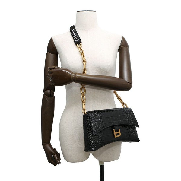 バレンシアガ チェーンショルダーバッグ ダウンタウン DOWNTOWN XS クロコ型押しレザー 689121 BALENCIAGA 黒