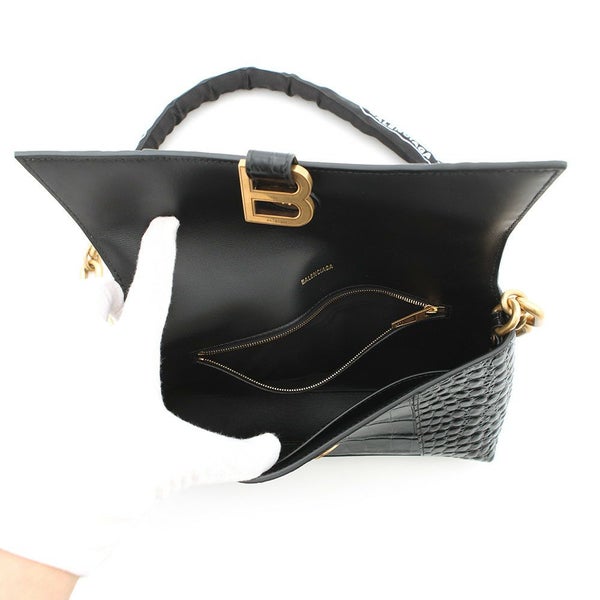 バレンシアガ チェーンショルダーバッグ ダウンタウン DOWNTOWN XS クロコ型押しレザー 689121 BALENCIAGA 黒