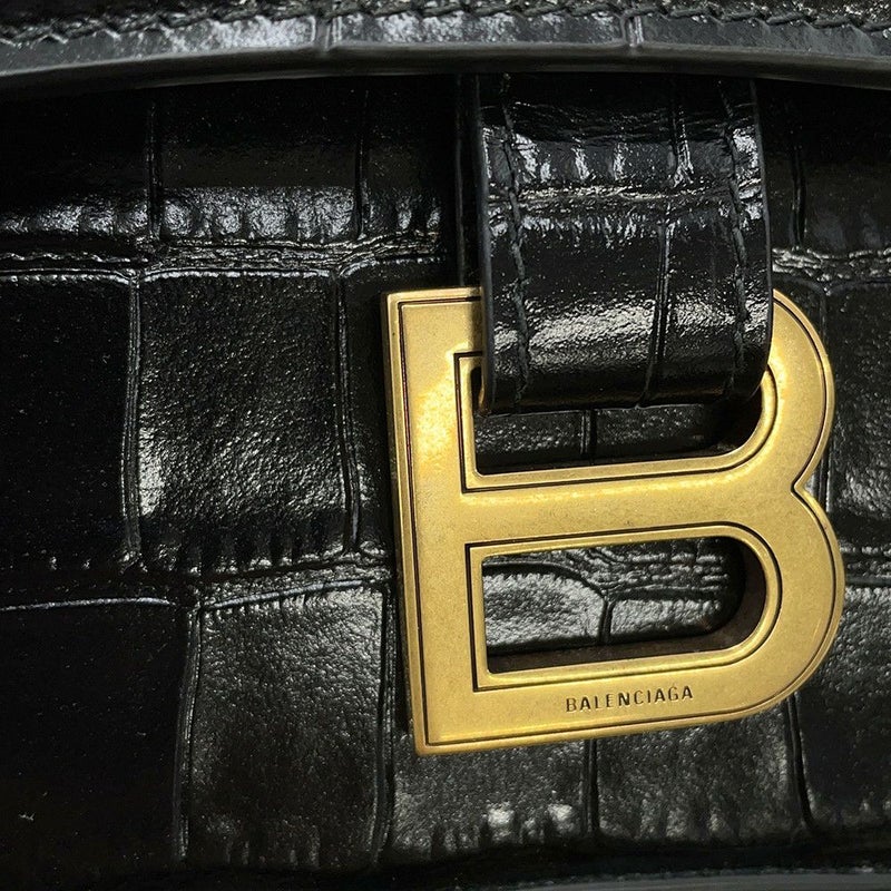 バレンシアガ チェーンショルダーバッグ ダウンタウン DOWNTOWN XS クロコ型押しレザー 689121 BALENCIAGA 黒