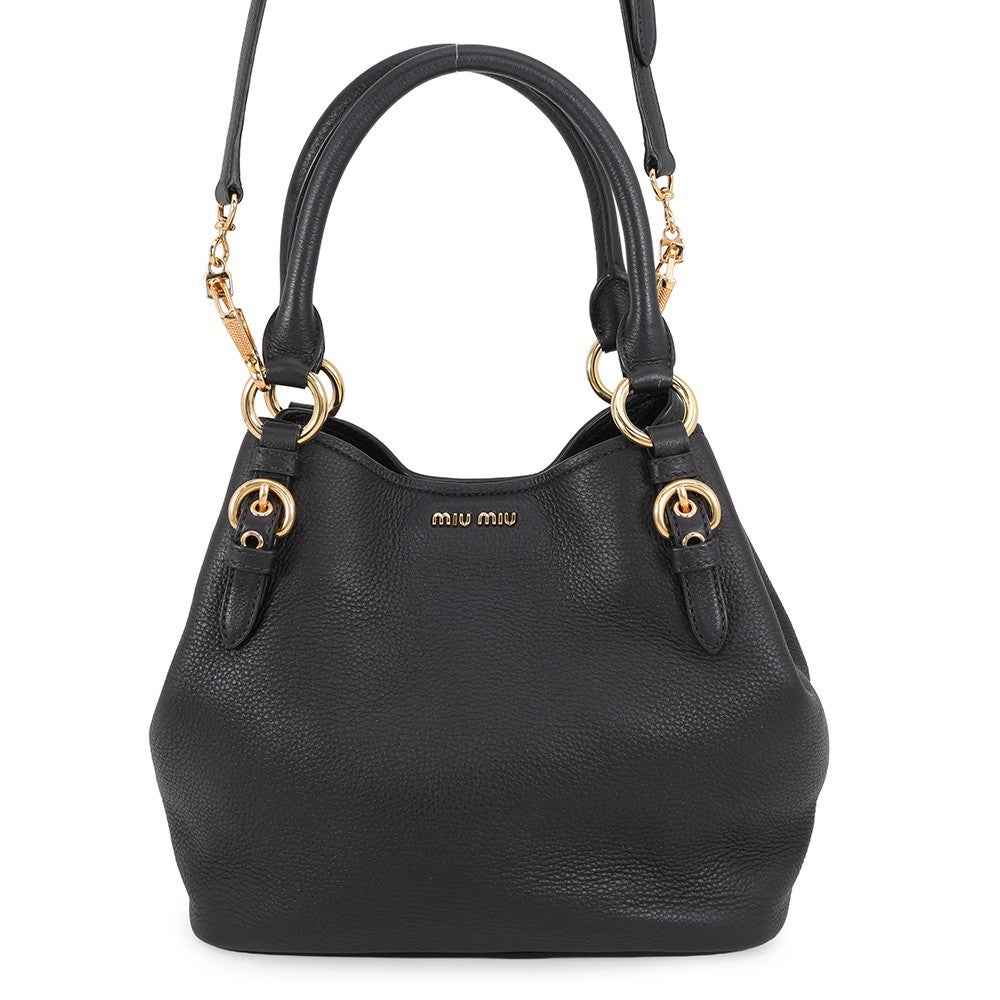 ミュウミュウ ハンドバッグ レザー 5BE886 Miu Miu 2way 黒 | 中古