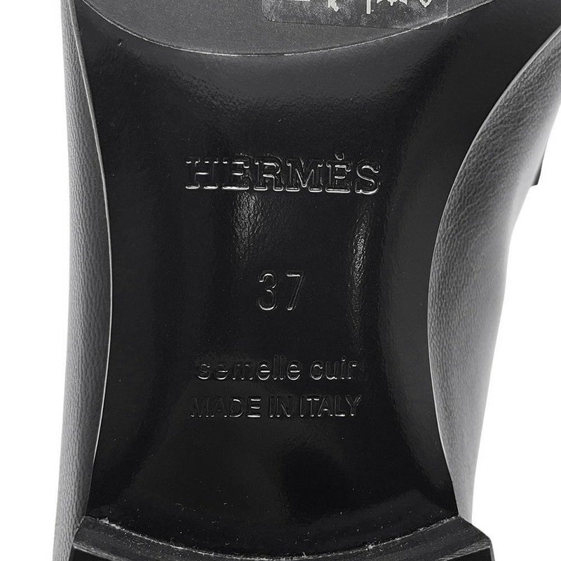 エルメス モカシン パリ ブラック/シルバー金具 レザー レディースサイズ37 HERMES 靴 黒
