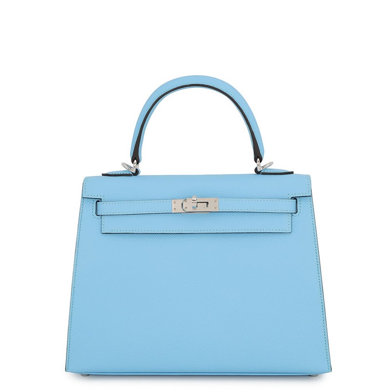 エルメス ハンドバッグ ケリー25 外縫い セレスト/シルバー金具 エプソン B刻印 HERMES Kelly 2wayバッグ