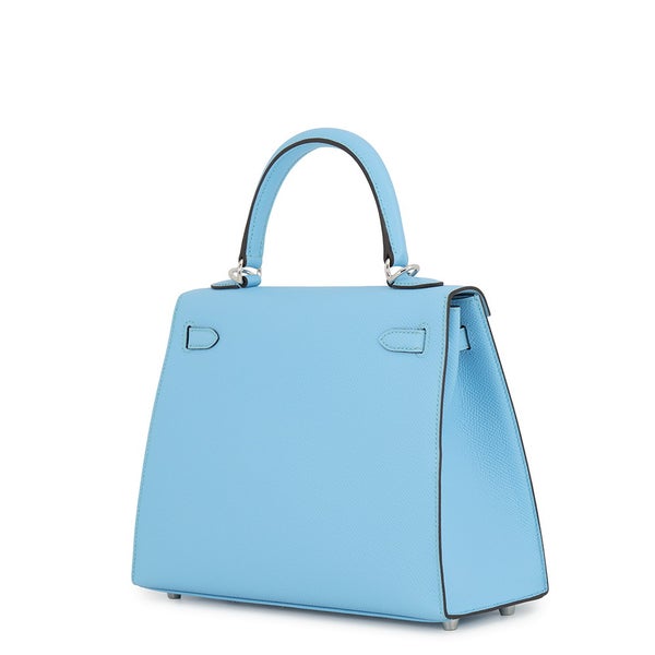 エルメス ハンドバッグ ケリー25 外縫い セレスト/シルバー金具 エプソン B刻印 HERMES Kelly 2wayバッグ