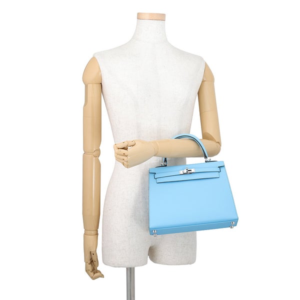 エルメス ハンドバッグ ケリー25 外縫い セレスト/シルバー金具 エプソン B刻印 HERMES Kelly 2wayバッグ