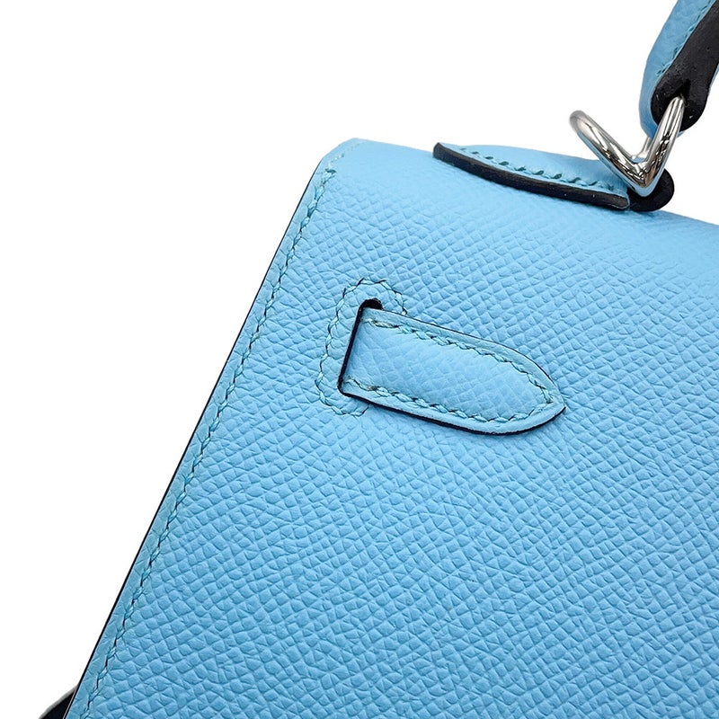 エルメス ハンドバッグ ケリー25 外縫い セレスト/シルバー金具 エプソン B刻印 HERMES Kelly 2wayバッグ