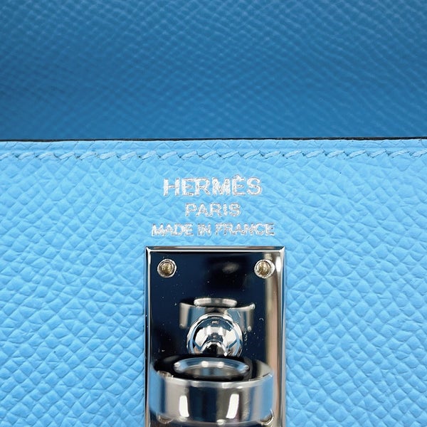 エルメス ハンドバッグ ケリー25 外縫い セレスト/シルバー金具 エプソン B刻印 HERMES Kelly 2wayバッグ