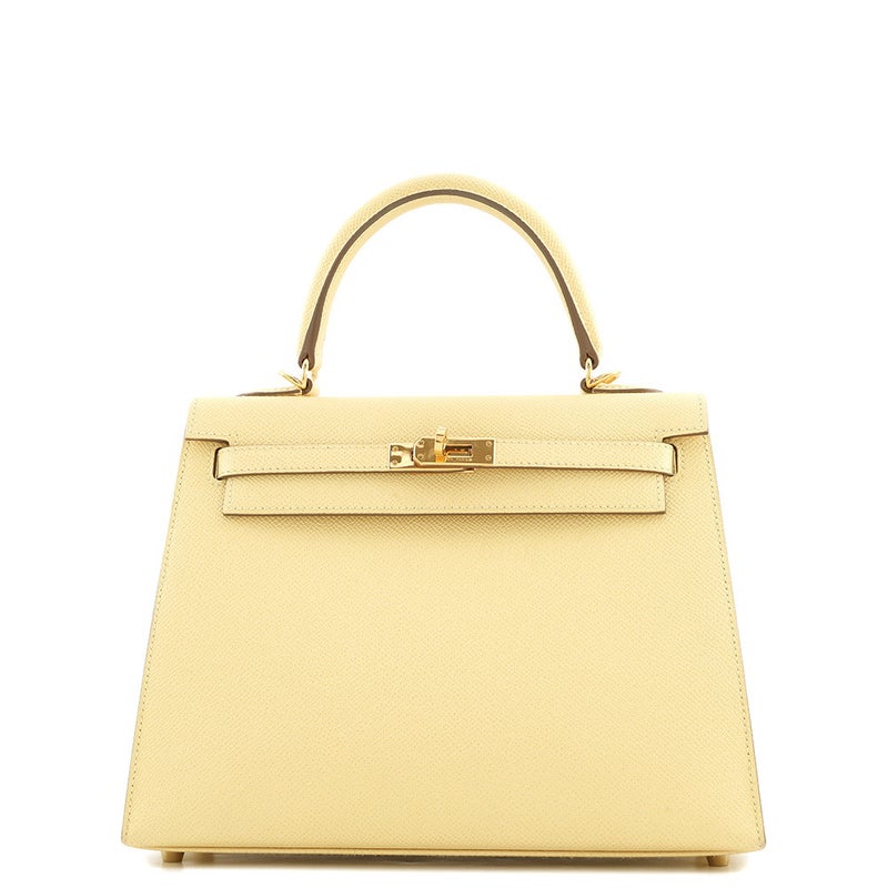 エルメス ハンドバッグ ケリー25 外縫い ジョーヌプッサン/ゴールド金具 エプソン T刻印 HERMES Kelly 2wayバッグ