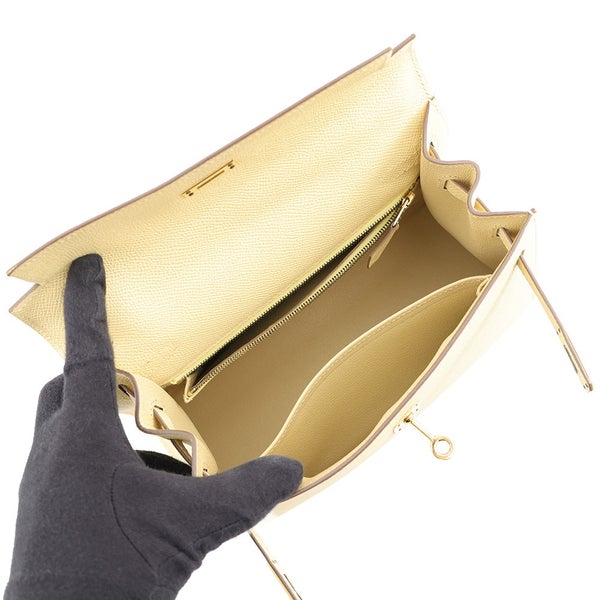 エルメス ハンドバッグ ケリー25 外縫い ジョーヌプッサン/ゴールド金具 エプソン T刻印 HERMES Kelly 2wayバッグ