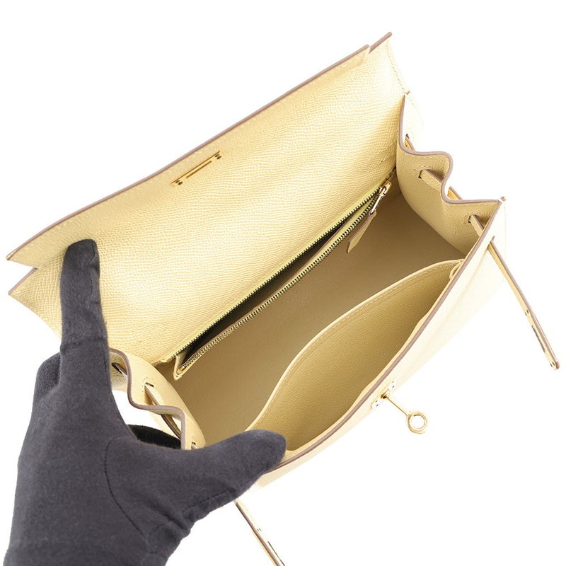 エルメス ハンドバッグ ケリー25 外縫い ジョーヌプッサン/ゴールド金具 エプソン T刻印 HERMES Kelly 2wayバッグ