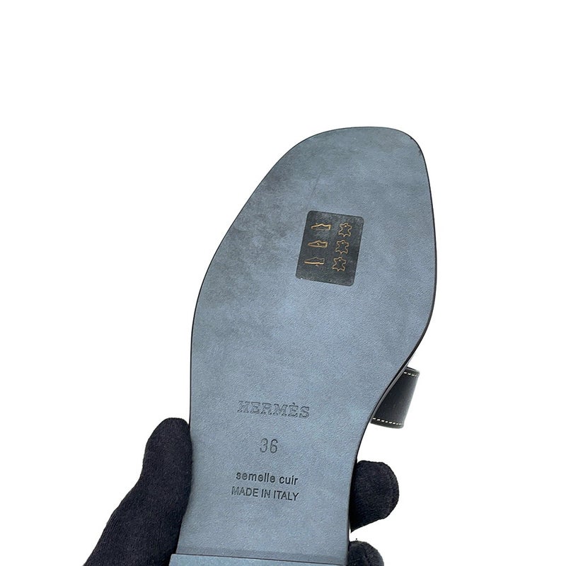 エルメス サンダル オラン ボックスカーフ レディースサイズ36 HERMES 靴 黒 ブラック