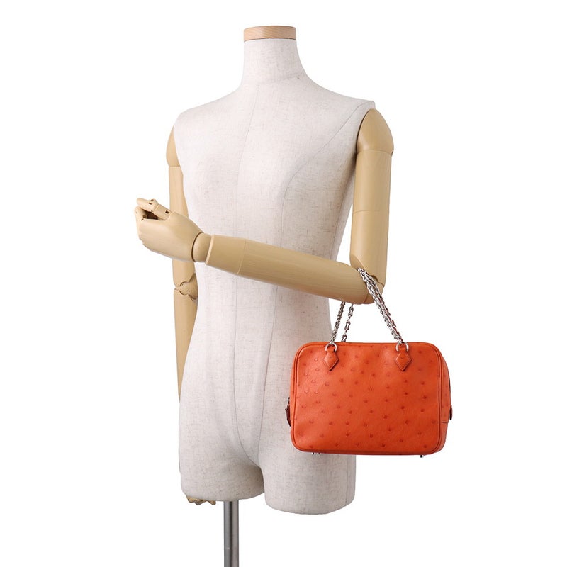 エルメス ハンドバッグ プリュム ミニ タンジェリン/シルバー金具 オーストリッチ W刻印 HERMES バッグ