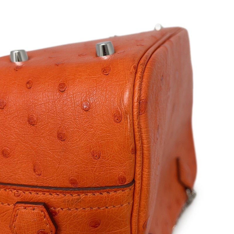 エルメス ハンドバッグ プリュム ミニ タンジェリン/シルバー金具 オーストリッチ W刻印 HERMES バッグ