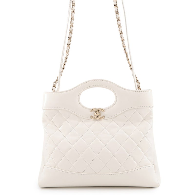 シャネル チェーンショルダーバッグ マトラッセ ミニ ショッピングバッグ シャイニーカーフスキン AS4133 CHANEL 白