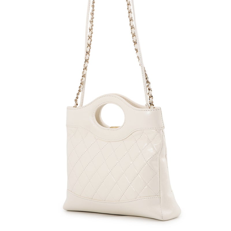 シャネル チェーンショルダーバッグ マトラッセ ミニ ショッピングバッグ シャイニーカーフスキン AS4133 CHANEL 白