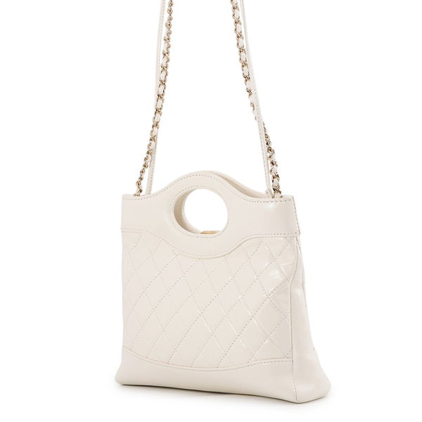 シャネル チェーンショルダーバッグ マトラッセ ミニ ショッピングバッグ シャイニーカーフスキン AS4133 CHANEL 白