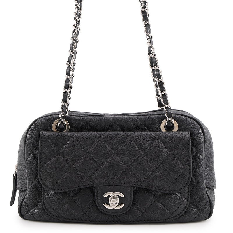 シャネル チェーンショルダーバッグ マトラッセ ココマーク キャビアスキン CHANEL 黒