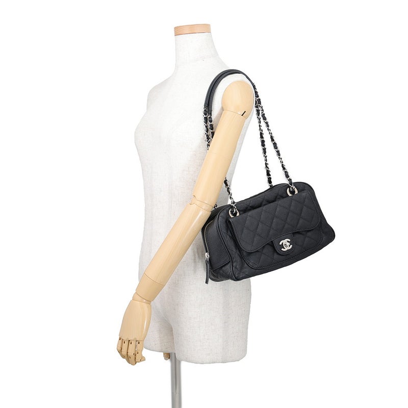 シャネル チェーンショルダーバッグ マトラッセ ココマーク キャビアスキン CHANEL 黒