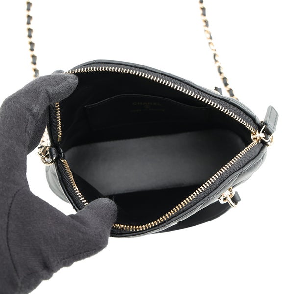 シャネル チェーンショルダーバッグ マトラッセ ココマーク チェーン クラッチ ラムスキン AP5070 CHANEL 黒 2way