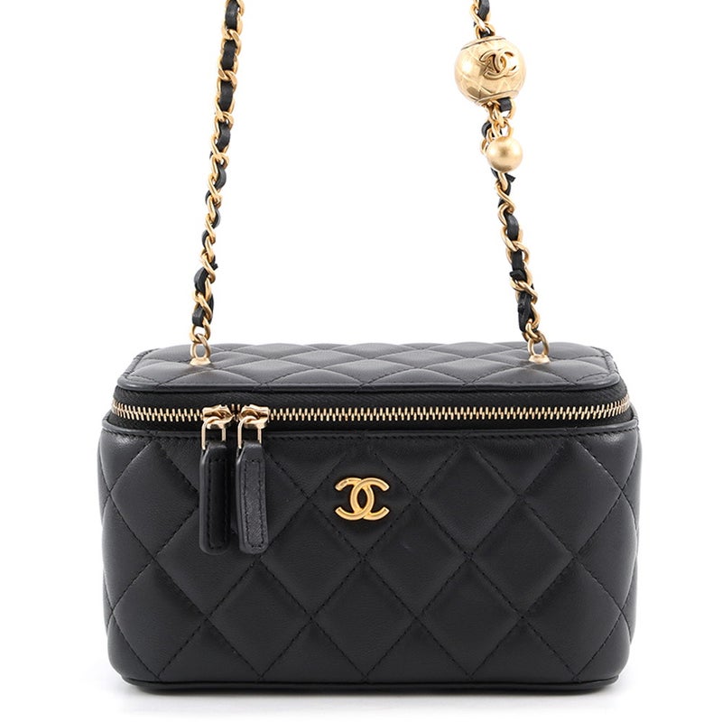 シャネル チェーンショルダーバッグ マトラッセ ココマーク ココボール バニティバッグ ラムスキン AP2303 CHANEL 黒