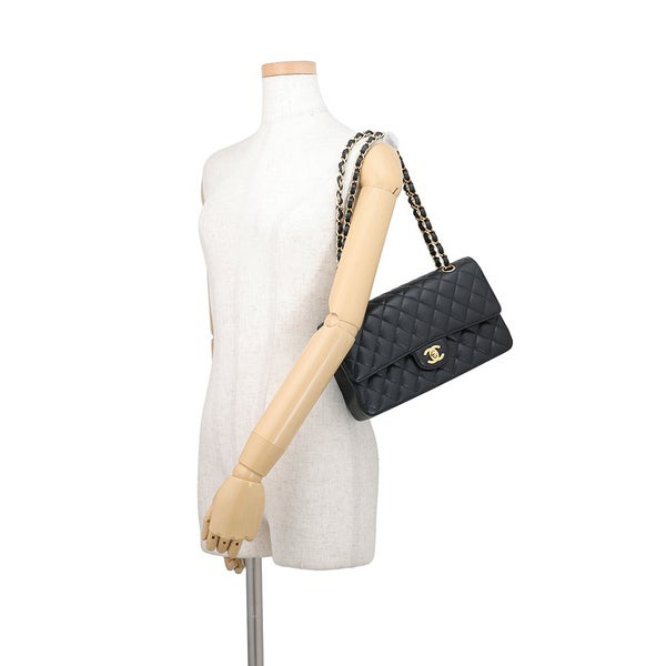 シャネル チェーンショルダーバッグ マトラッセ25 ココマーク ダブルチェーン キャビアスキン A01112 CHANEL 黒