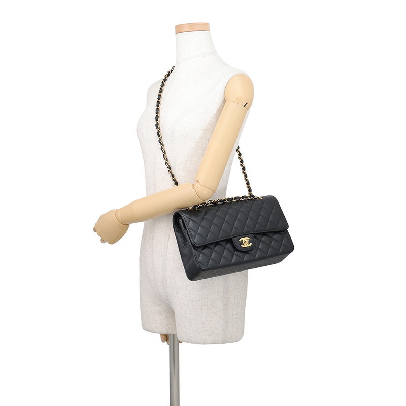 シャネル チェーンショルダーバッグ マトラッセ25 ココマーク ダブルチェーン キャビアスキン A01112 CHANEL 黒