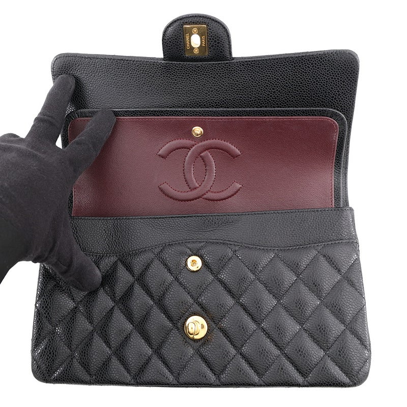 シャネル チェーンショルダーバッグ マトラッセ25 ココマーク ダブルチェーン キャビアスキン A01112 CHANEL 黒