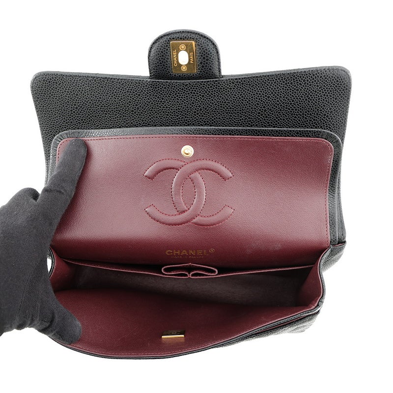 シャネル チェーンショルダーバッグ マトラッセ25 ココマーク ダブルチェーン キャビアスキン A01112 CHANEL 黒