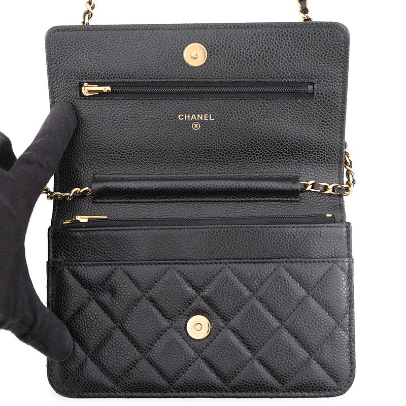 シャネル チェーンウォレット クラシック マトラッセ ココマーク キャビアスキン AP0250 CHANEL 財布 黒