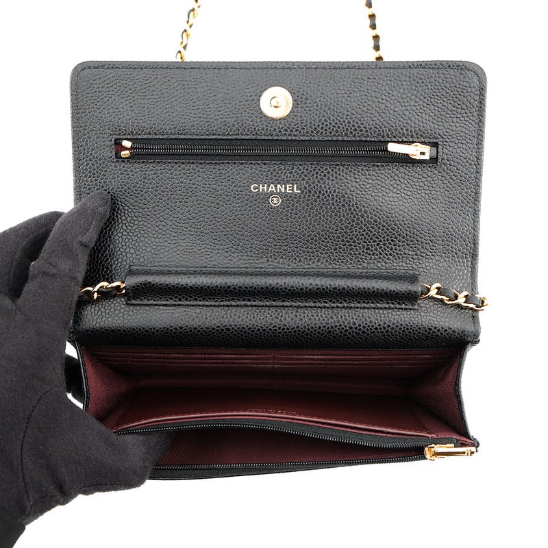 シャネル チェーンウォレット クラシック マトラッセ ココマーク キャビアスキン AP0250 CHANEL 財布 黒