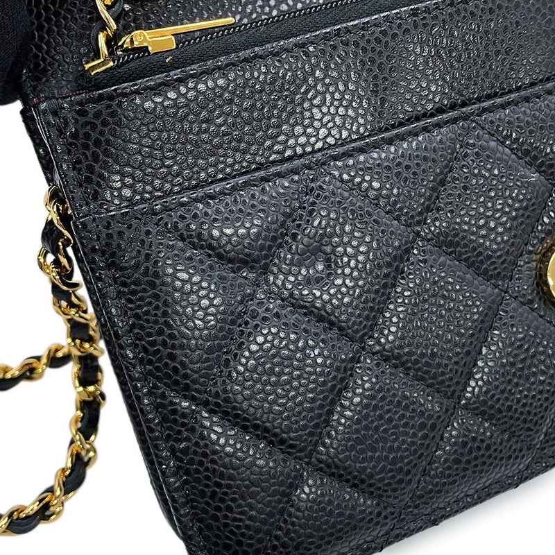 シャネル チェーンウォレット クラシック マトラッセ ココマーク キャビアスキン AP0250 CHANEL 財布 黒