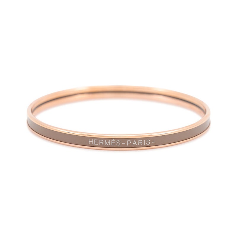 エルメス バングル エナメルブレスレット ユニ エトゥープ/ピンクゴールド金具 HERMES アクセサリー
