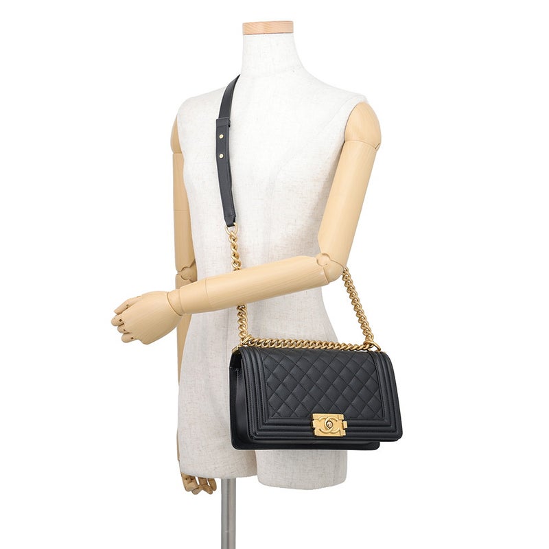 シャネル チェーンショルダーバッグ ココマーク ボーイシャネル キャビアスキン A67086 CHANEL 黒