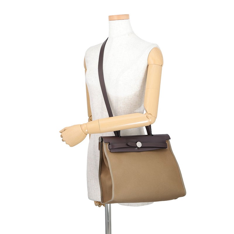 エルメス エールバッグジップPM エトゥープ/エベンヌ/シルバー金具 トワルオフィシエ/ヴァッシュハンター D刻印 HERMES