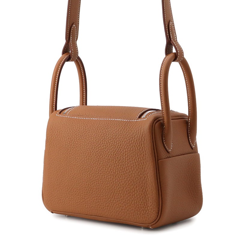 エルメス ハンドバッグ リンディ ミニ ゴールド/シルバー金具 トリヨンクレマンス G刻印 HERMES 2way