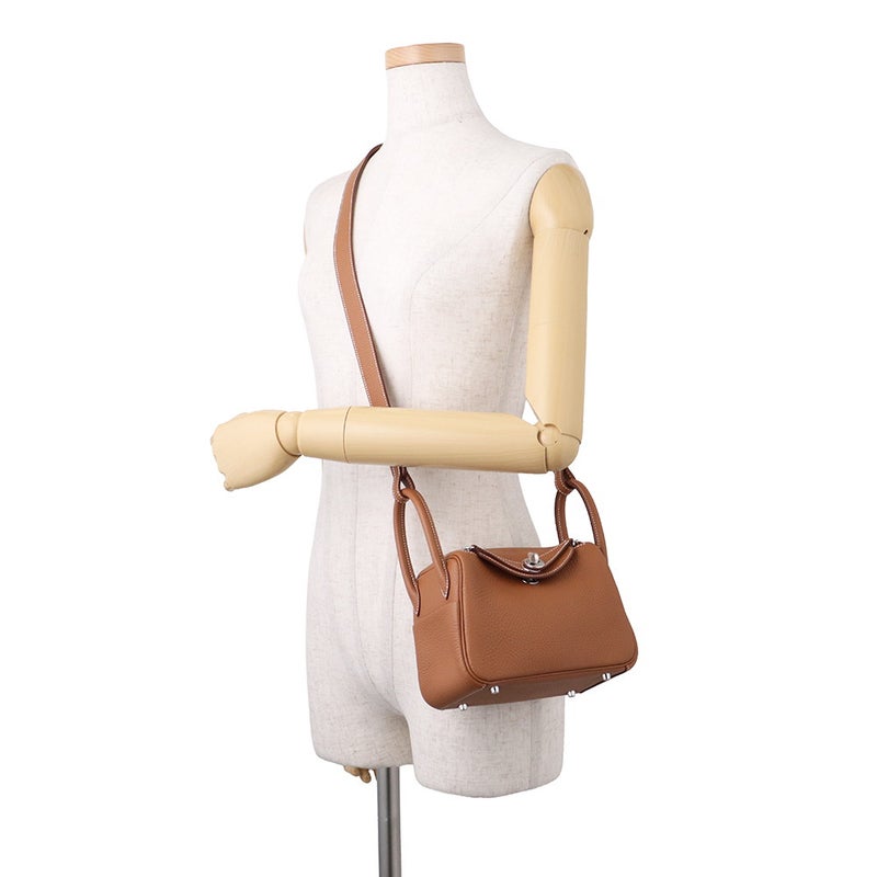 エルメス ハンドバッグ リンディ ミニ ゴールド/シルバー金具 トリヨンクレマンス G刻印 HERMES 2way
