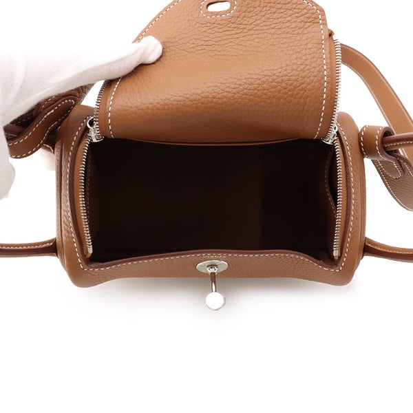 エルメス ハンドバッグ リンディ ミニ ゴールド/シルバー金具 トリヨンクレマンス G刻印 HERMES 2way