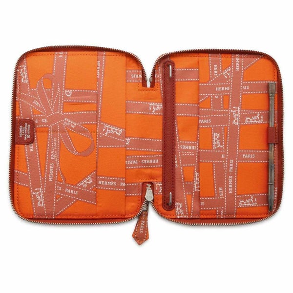 エルメス 手帳カバー アジェンダジップ シルクイン ブリック/シルバー金具 ヴォーエプソン □O刻印 HERMES