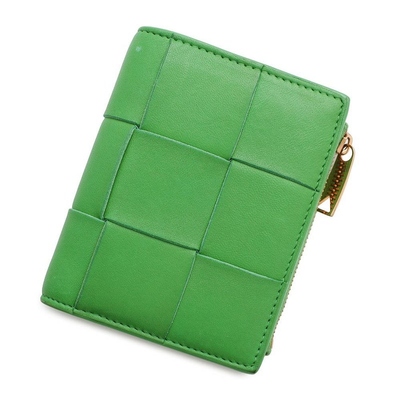 ボッテガヴェネタ 二つ折り財布 イントレチャート カセット カーフレザー 706010 BOTTEGA VENETA グリーン