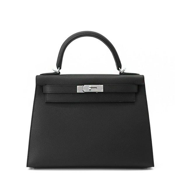 エルメス ハンドバッグ ケリー28 外縫い ブラック/シルバー金具 エプソン K刻印 2wayショルダー 黒