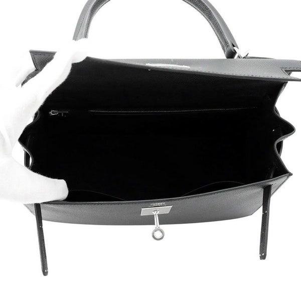 エルメス ハンドバッグ ケリー28 外縫い ブラック/シルバー金具 エプソン K刻印 2wayショルダー 黒