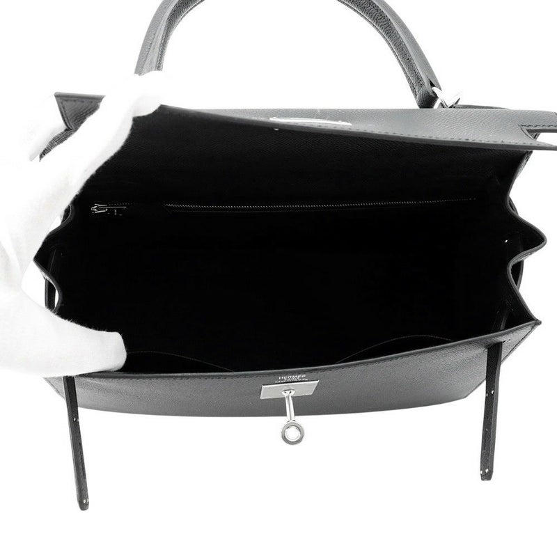 エルメス ハンドバッグ ケリー28 外縫い ブラック/シルバー金具 エプソン K刻印 2wayショルダー 黒