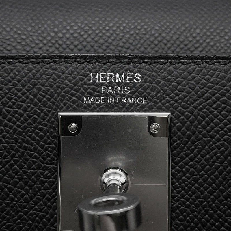 エルメス ハンドバッグ ケリー28 外縫い ブラック/シルバー金具 エプソン K刻印 2wayショルダー 黒