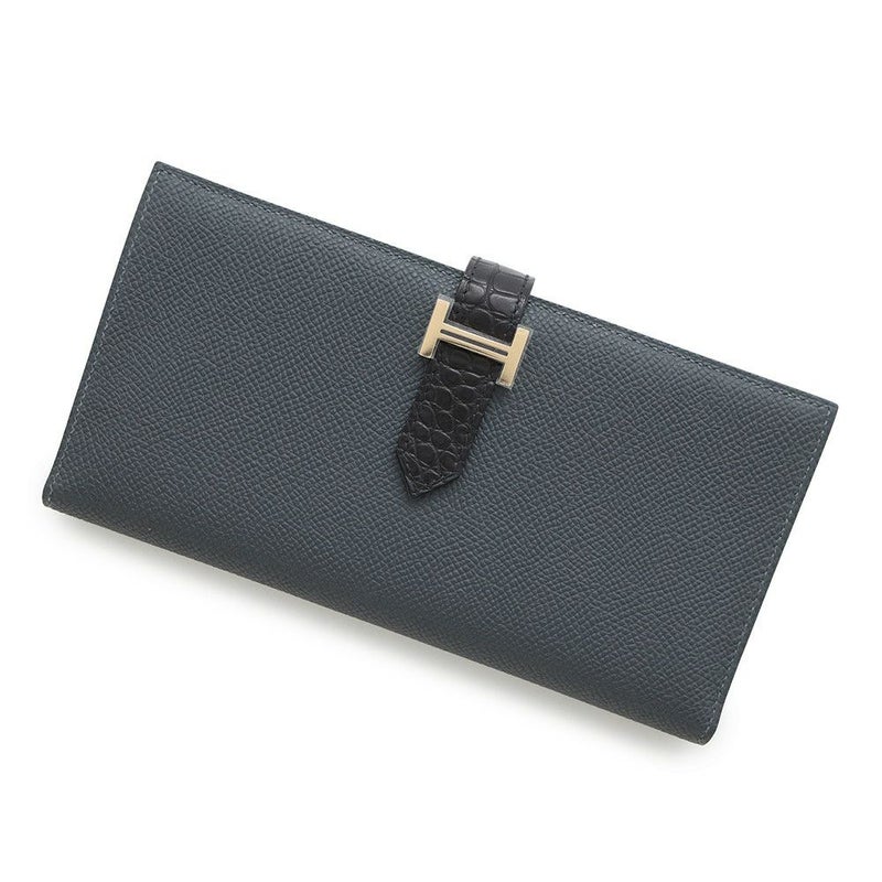 エルメス 長財布 ベアンスフレ タッチ グリミスティ/ブラック/ゴールド金具 エプソン/アリゲーターマット K刻印