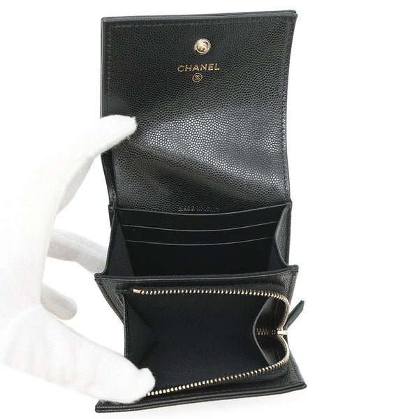 シャネル 二つ折り財布 ココマーク スモール フラップ ウォレット キャビアスキン AP4709 CHANEL 黒