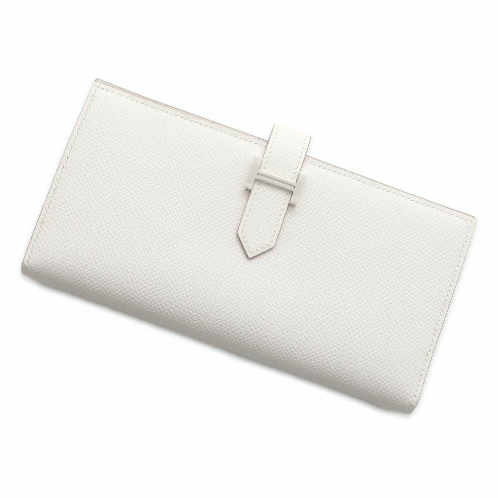未使用HERMES ホワイト 長財布 エルメス 長財布 ベアンスフレ マチ有り グリスペール/シルバー金具