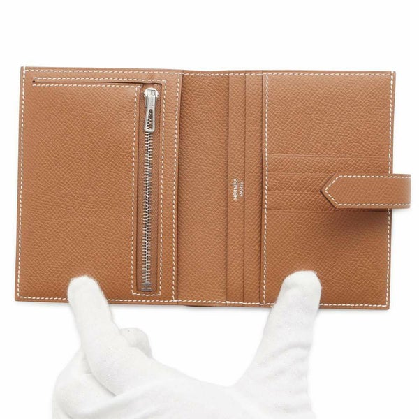 エルメス 二つ折り財布 ベアンコンパクト ゴールド/シルバー金具 ヴォーエプソン U刻印 財布