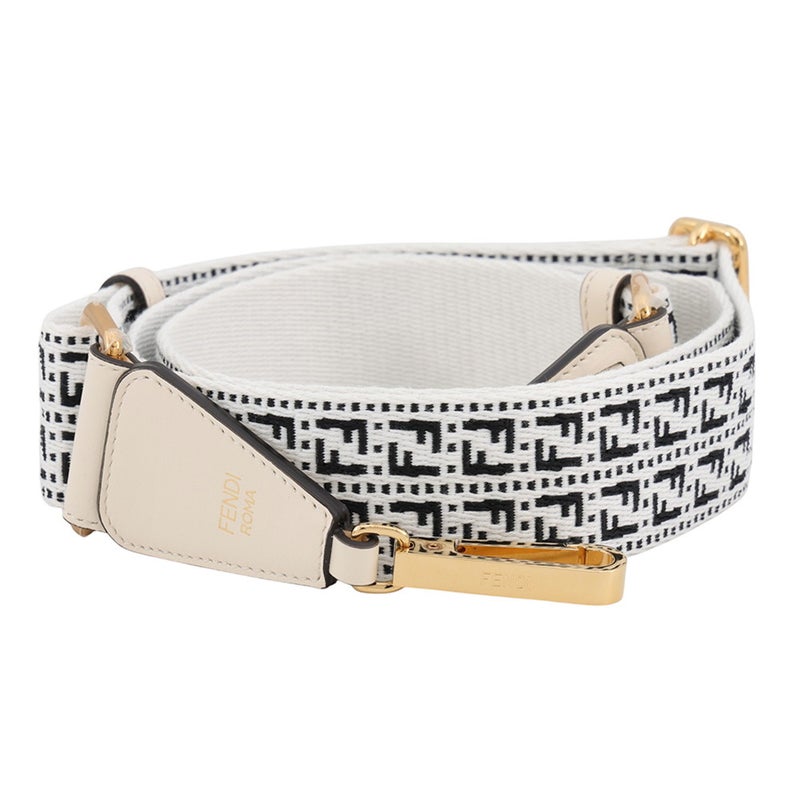 フェンディ ショルダーストラップ ズッカ FFロゴ ストラップ ユー キャンバス FENDI ストラップ 白 黒